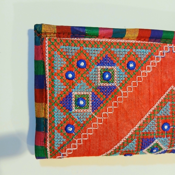 Red Multicolor Embroidered Boho Clutch | Handmade Ethnic Purse - Picture 11 of 16